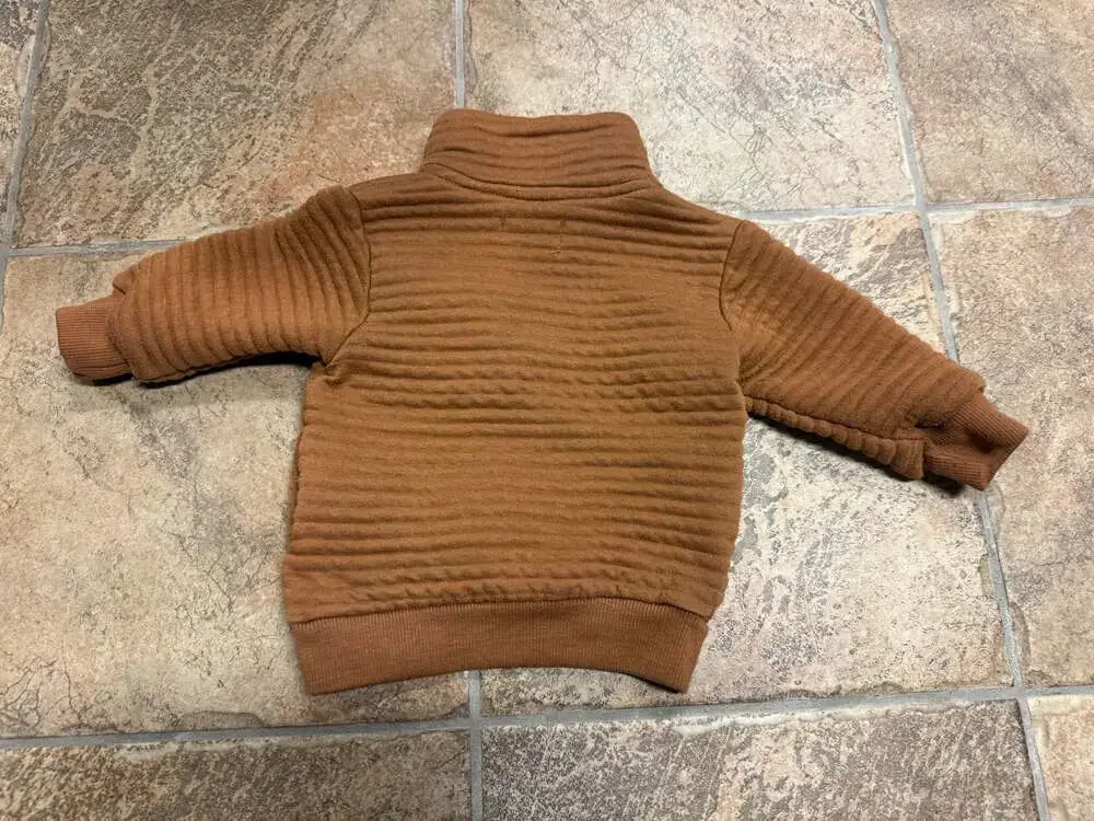 Kenneth Cole New York Baby Boys Brown Waffle Knit Quarter Zip Sweatshirt 18M